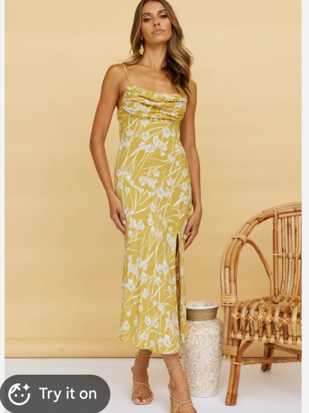 Clymene Floral Slip Maxi Dress in Yellow